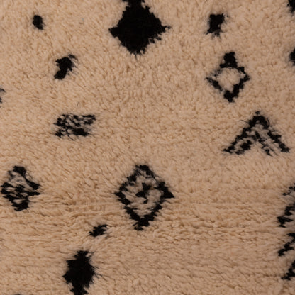 Tribal Black & White Moroccan Wool Rug - Handmade Berber Azilal Wall Hanging - Minimalist Ethnic Runner