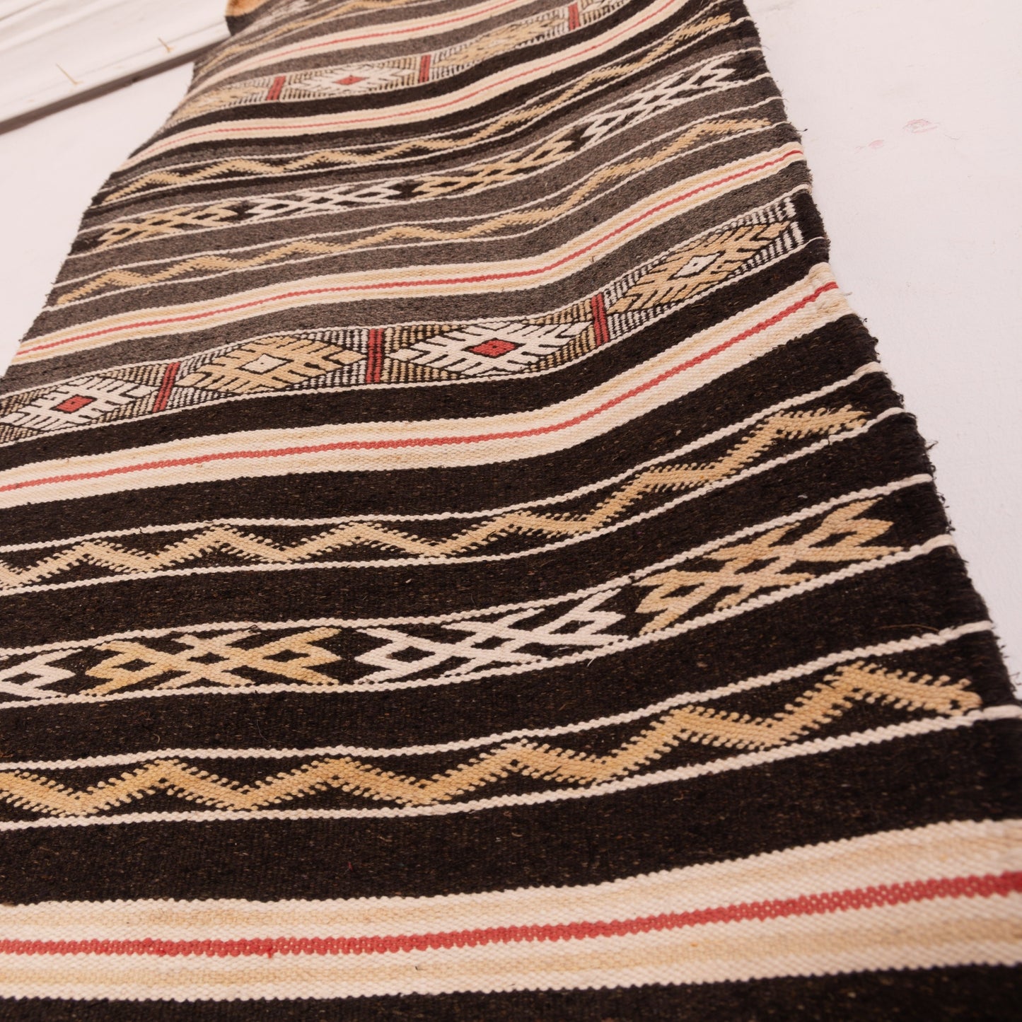 Handwoven Wool Corridor Runner - Tribal Stripe Pattern