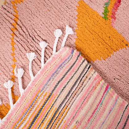 Minimal Abstract Boujad Rug – New Moroccan Wool Rug – Pink & Orange Modern Tribal Design – Handmade Berber Wall Hanging or Accent