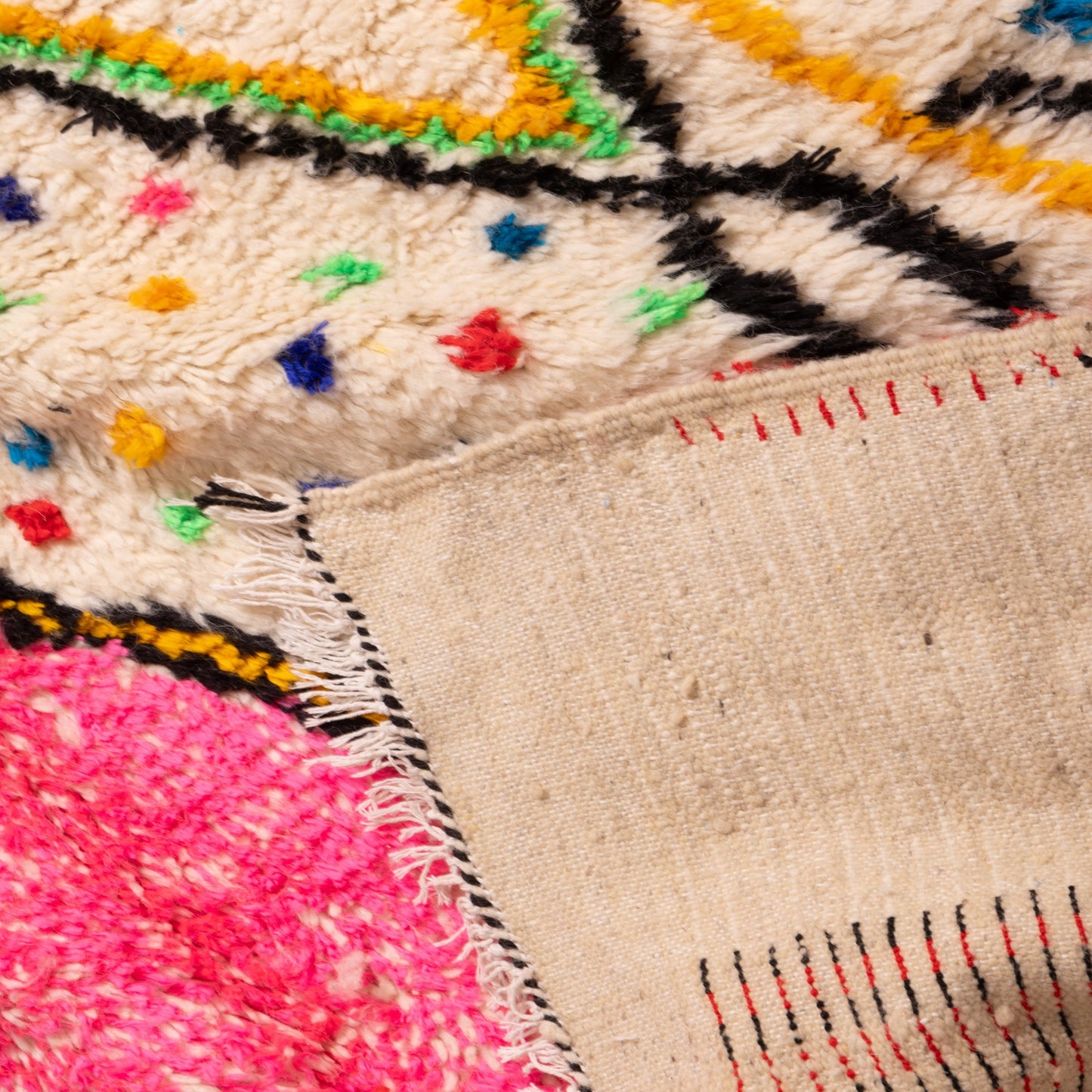 Colorful Abstract Azilal Rug - Handwoven Moroccan Wool & Cotton Carpet - Boho Modern Wall Art or Area Rug