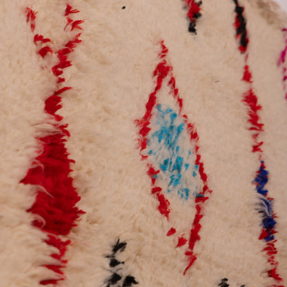 Small Azilal Rug - Vibrant Red & Blue Diamond Berber Design - Moroccan Handwoven Wool & Cotton Carpet