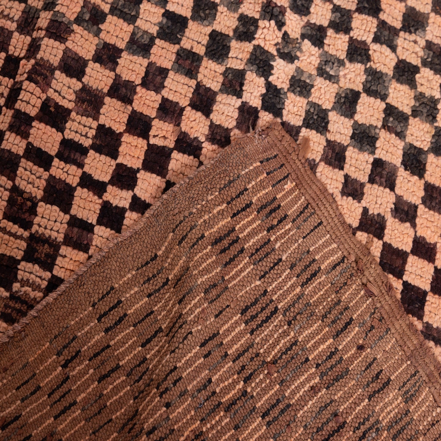 Vintage Moroccan Bjaad Checkerboard Rug – Handwoven Berber Wool Flatweave Kilim – Timeless Geometric Design
