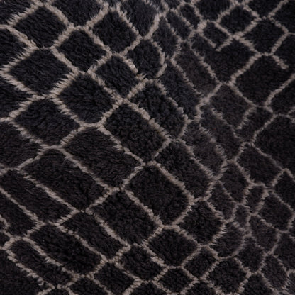 Handwoven Moroccan Mrirt Rug – Luxurious High-Pile Wool Berber Carpet in Black & White Geometric Design