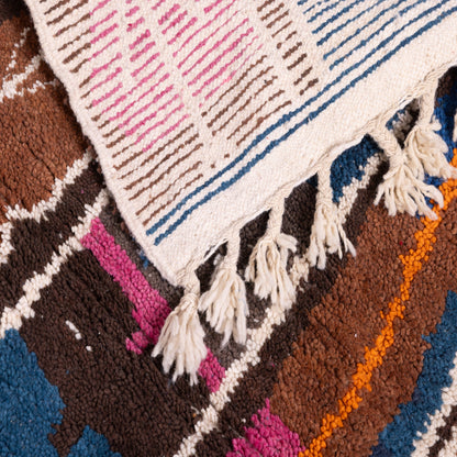 Vertical Abstract Boujad Rug – New Moroccan Wool Rug – Teal, Fuchsia & Earth Tones – Handmade Berber Wall Hanging – Tribal Symbolic Decor