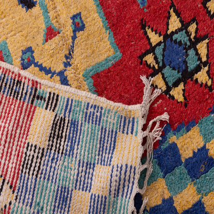 Bold Vintage Moroccan Taznakht Rug - Red Field with Tribal Medallions & Geometric Symbols