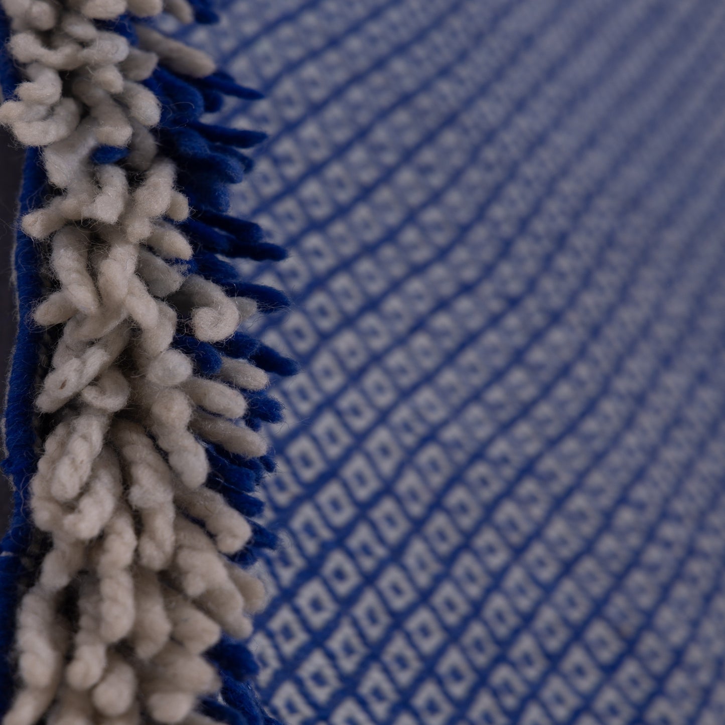 Handwoven Moroccan Akhnif Rug – Elegant Indigo & Ivory Wool & Cotton Carpet