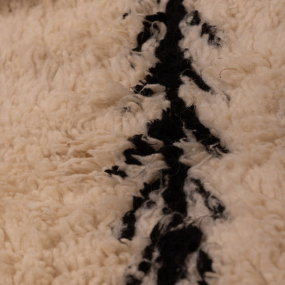 Neutral Azilal Rug - Black Diamond Tribal Design - Handwoven Moroccan Wool & Cotton Small Carpet