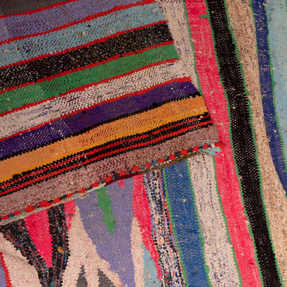 Vintage Moroccan Boucherouite Rug – Handwoven Berber Carpet with Bold Stripes & Abstract Design