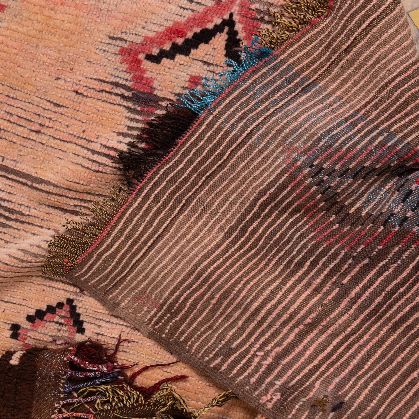 Vintage Moroccan Boujad Rug – Handwoven Wool with Tribal Diamond Patterns – Authentic Berber Art