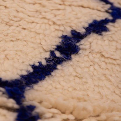 Minimalist Abstract Moroccan Wool Rug - Handwoven Blue Line Art on Cream - Modern Berber Wall Hanging or Area Rug