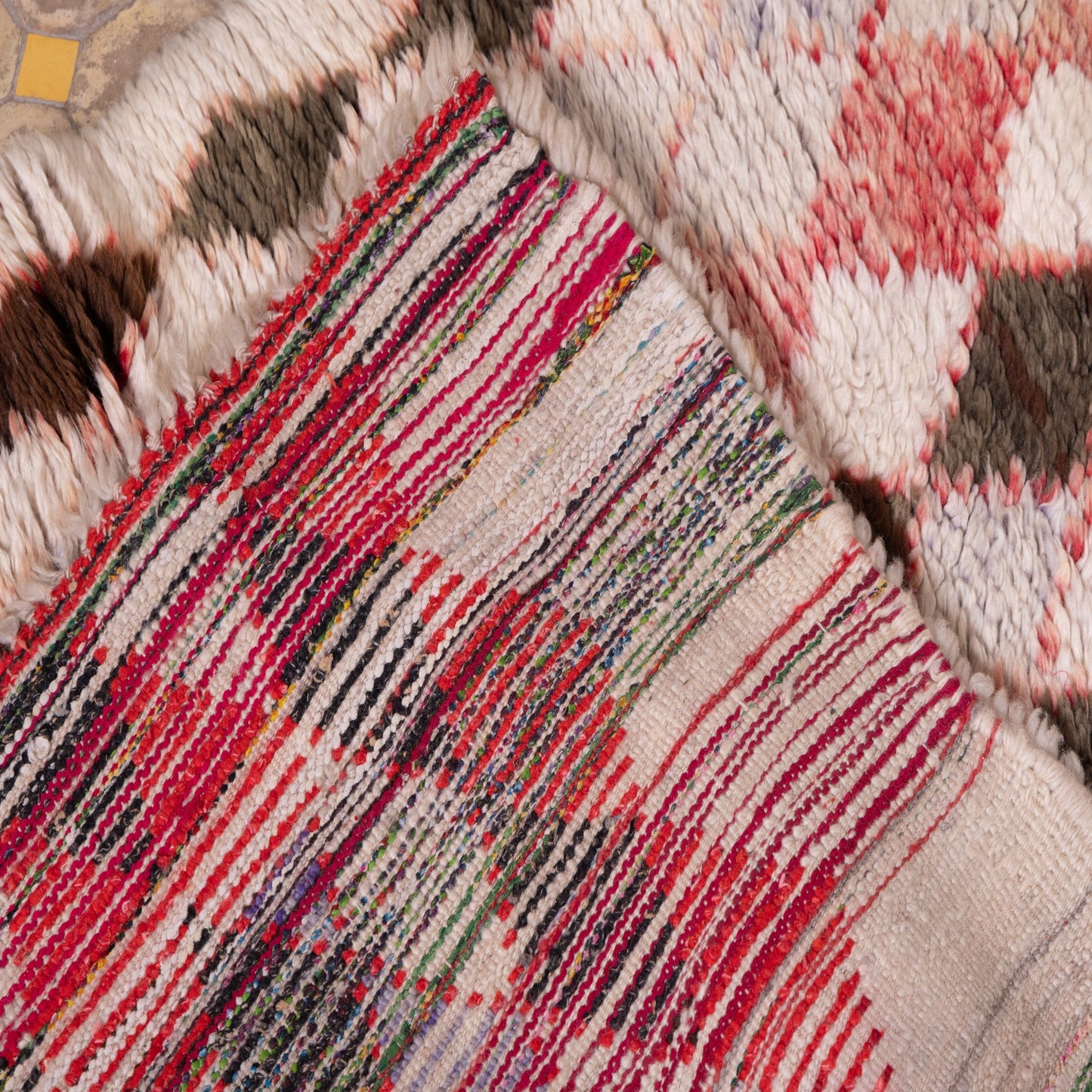 Cascade of Diamonds" Vintage Moroccan Rug - Handwoven Wool in Red, Earth & Ivory Tones