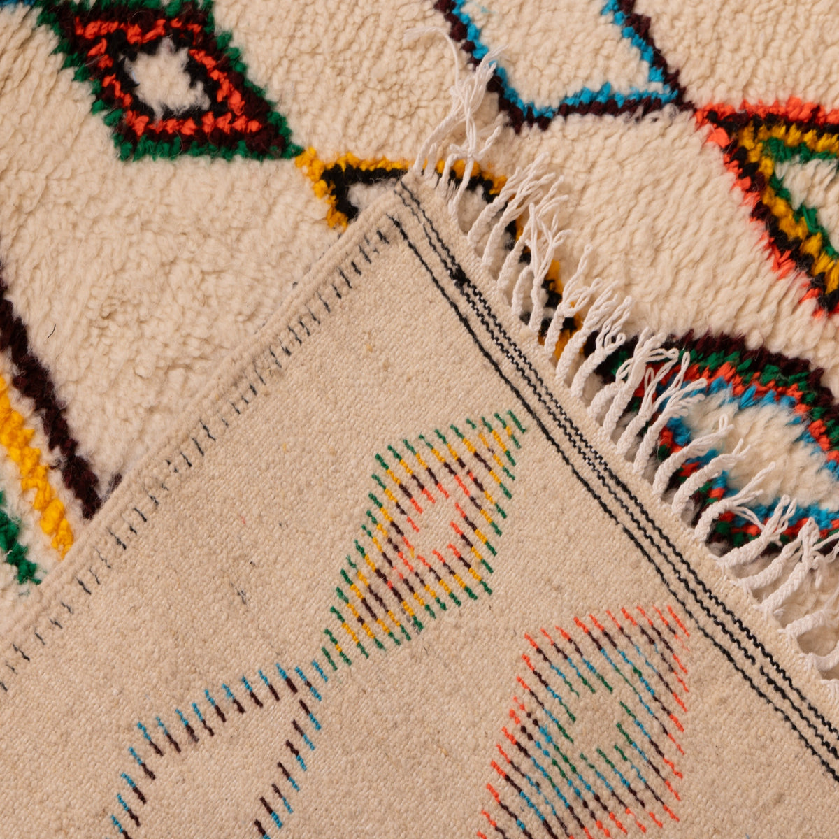 Colorful Diamond Azilal Rug - Handmade Moroccan Wool & Cotton Carpet - 80% Wool, 20% Cotton - Berber Geometric Runner