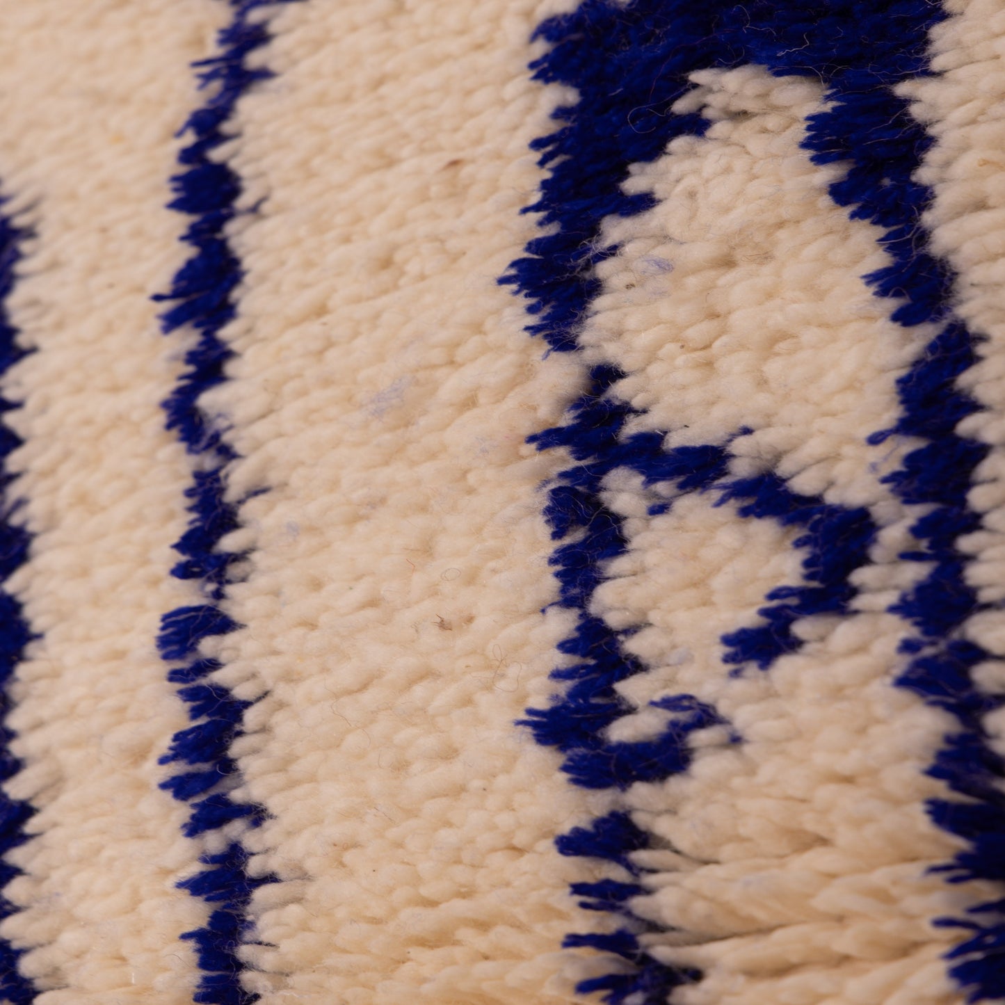 New Handmade Azilal Wool Rug - Abstract Blue Geometric Pattern on Cream - Tribal Berber Art for Wall or Floor