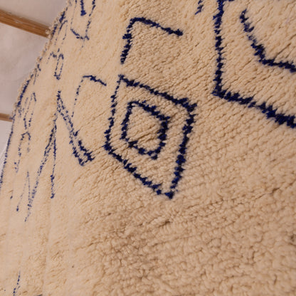 Blue & Cream Azilal Rug - 80% Wool 20% Cotton Moroccan Handmade - Minimalist Berber Tribal Carpet