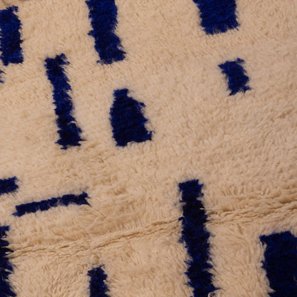 Minimalist Blue Azilal Rug - Handwoven Moroccan Wool & Cotton Carpet - Small Boho Wall Hanging or Accent Rug