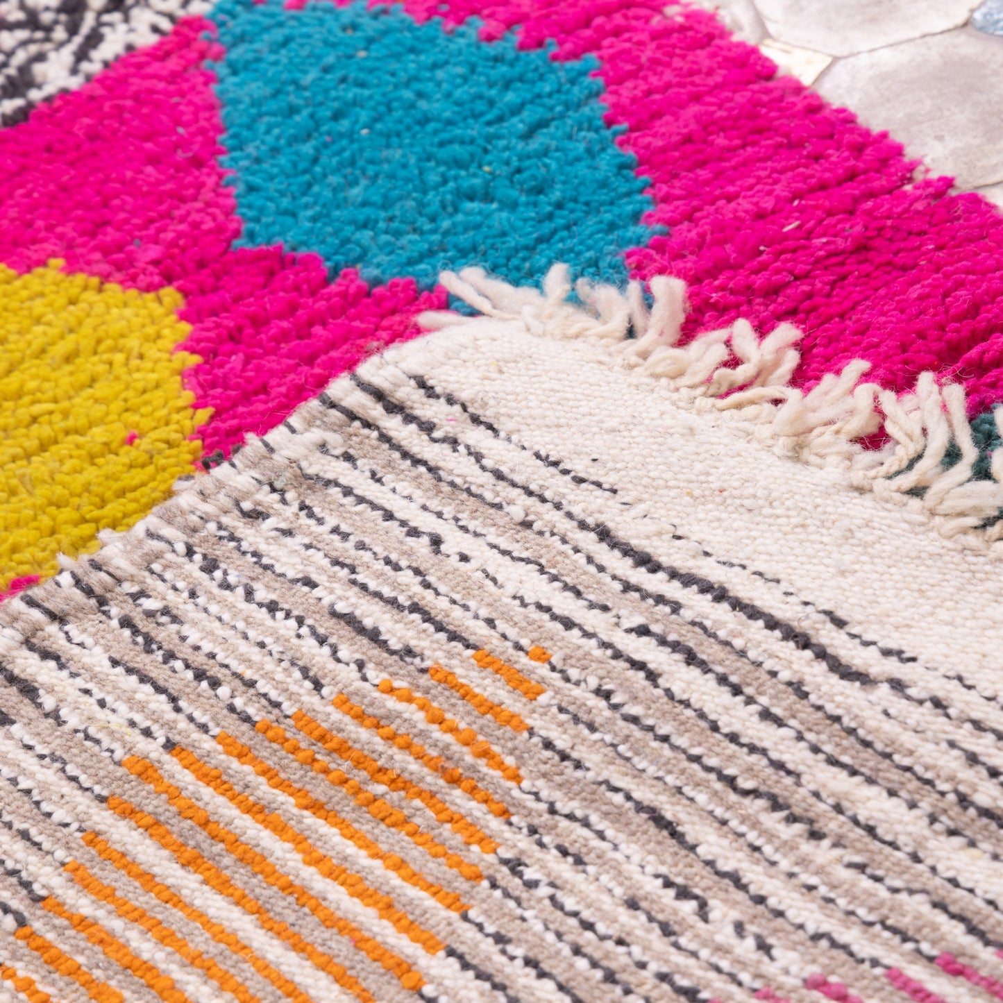 Diamond Motif Boujad Rug – New Moroccan Wool Rug – Fuchsia, Teal & Black Pattern – Berber Handmade Wall Hanging or Small Accent Rug