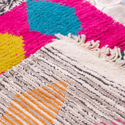 Diamond Motif Boujad Rug – New Moroccan Wool Rug – Fuchsia, Teal & Black Pattern – Berber Handmade Wall Hanging or Small Accent Rug