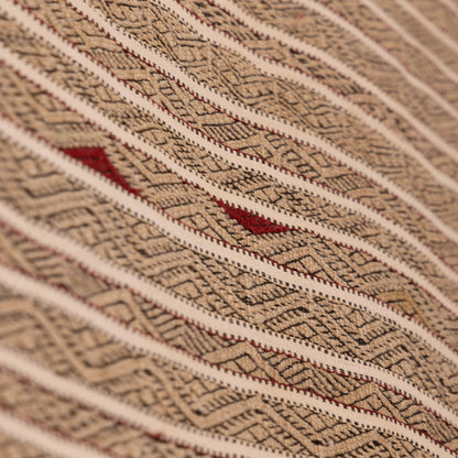 Authentic Vintage Moroccan Handira Rug | Beige Berber Striped Wool Blanket | Handwoven Bohemian Textile ;  10,99 ft / 6,23 ft