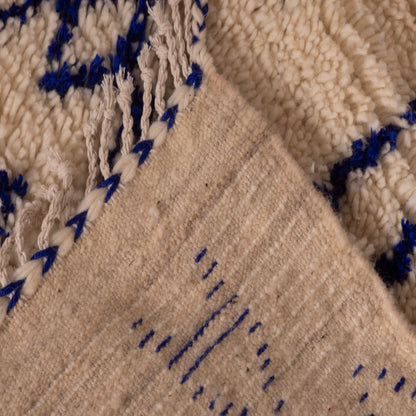 New Handmade Azilal Wool Rug - Abstract Blue Geometric Patterns - Modern Moroccan Floor or Wall Decor