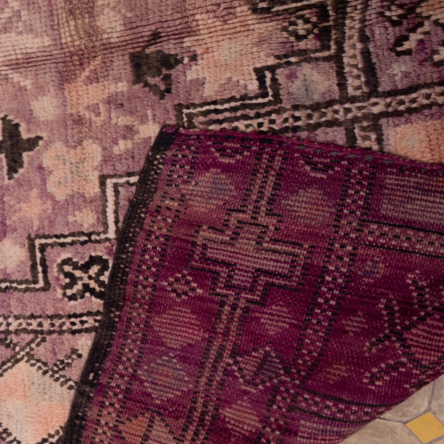 Vintage Moroccan Berber Rug – Handwoven Wool with Intricate Tribal Symbols – Unique Checkerboard Design in Earthy Tones