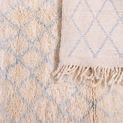 Handmade Moroccan Wool Rug – Blue Diamond Berber Carpet – Plush Textured Beni Ourain Rug