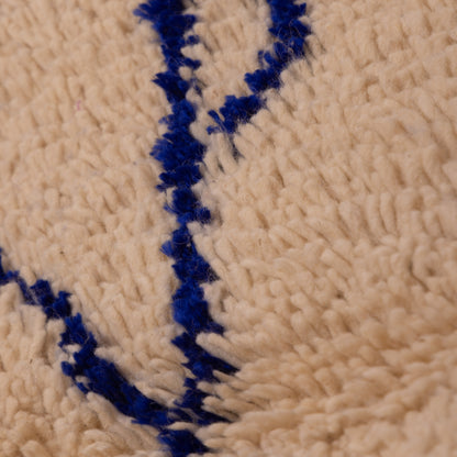 New Handmade Azilal Wool Rug - Abstract Blue Geometric Design - Moroccan Boho Chic Floor or Wall Decor
