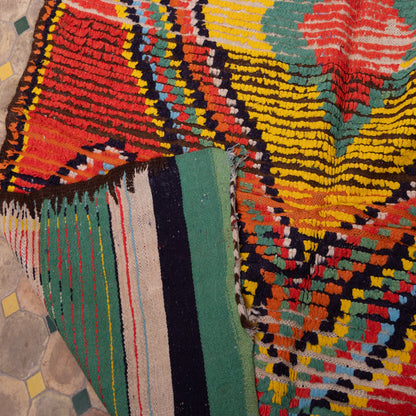 Vintage Moroccan Berber Rug – Handwoven Wool Boujad Carpet – Red, Green & Yellow Tribal Rug