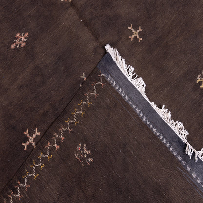 Handwoven Moroccan Akhnif Rug – Deep Ebony Berber Wool Carpet ; 9,84 ft / 6,40 ft