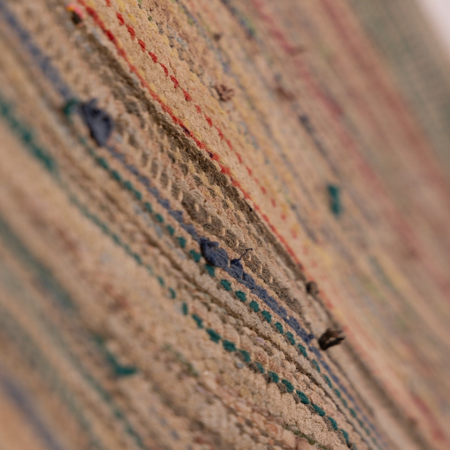 Vintage Moroccan Boucherouite Rug – Handwoven Berber Rag Rug with Earthy Stripes ; 4,59 ft / 3,28 ft