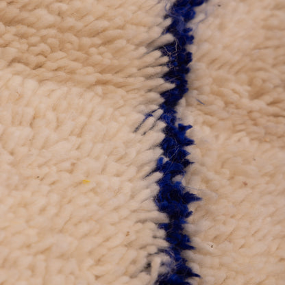 New Handmade Azilal Wool Rug - Abstract Blue Tribal Design on Cream - Moroccan Wall or Floor Decor