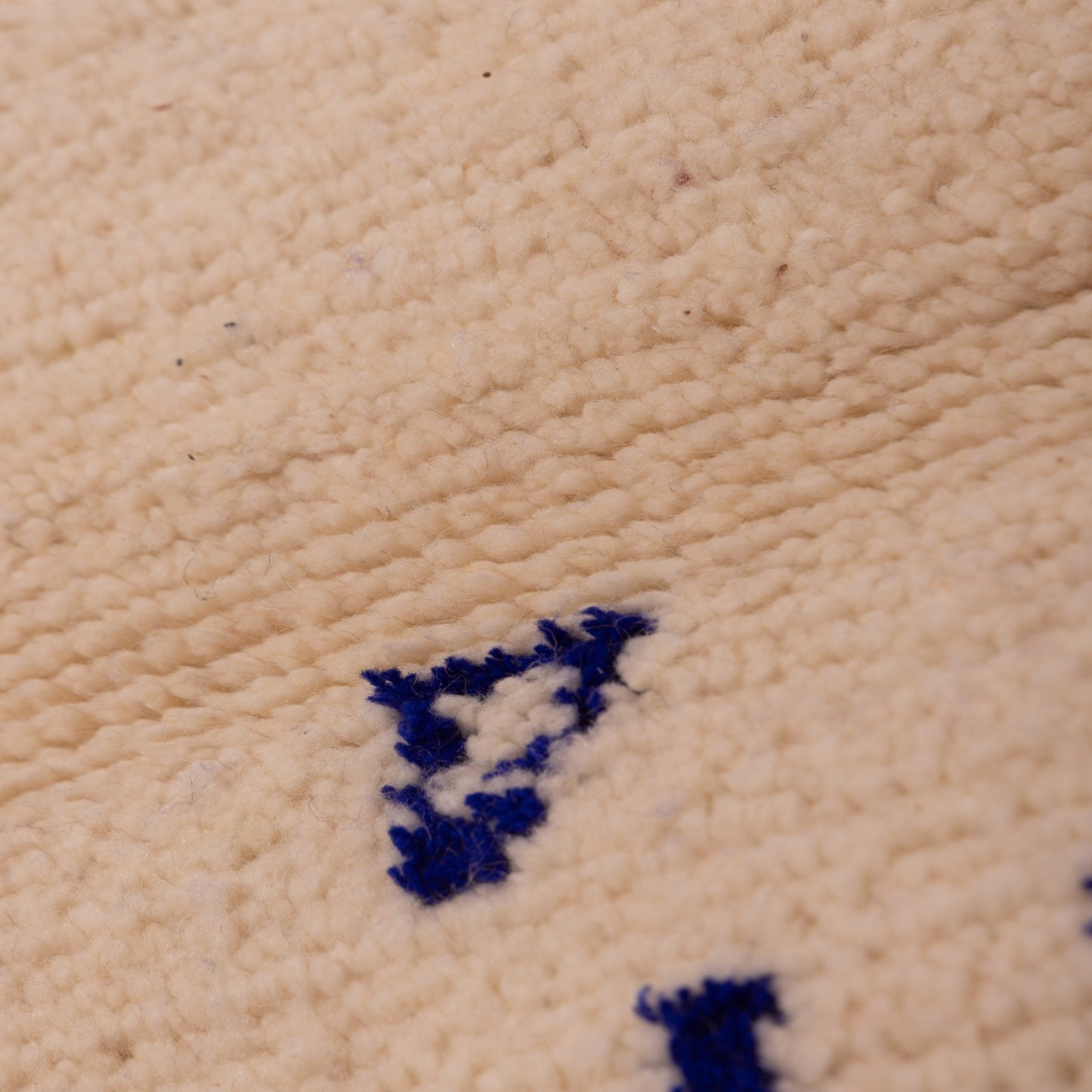 New Handmade Azilal Wool Rug - Blue Abstract Moroccan Symbols on Cream - Modern Tribal Decor for Wall or Floor