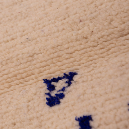 New Handmade Azilal Wool Rug - Blue Abstract Moroccan Symbols on Cream - Modern Tribal Decor for Wall or Floor