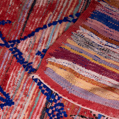 Vintage Moroccan Boujad Rug – Handwoven Wool Berber Carpet – Red & Blue Geometric Tribal Rug