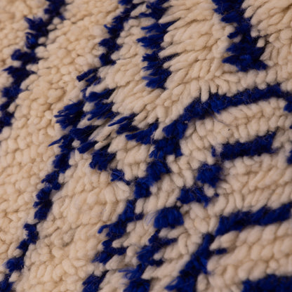 Handwoven Moroccan Wool Rug - Bold Blue Tribal Patterns on Cream - Unique Bohemian Wall Decor