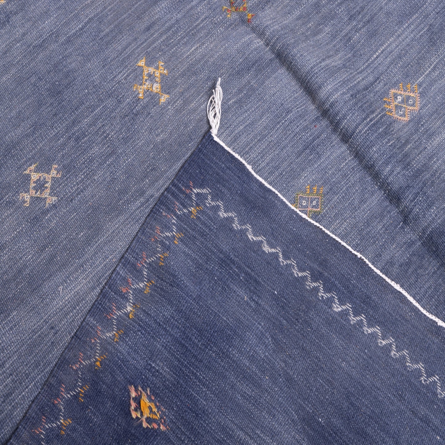 Handwoven Moroccan Akhnif Rug – Deep Blue Berber Wool & Cotton Carpet