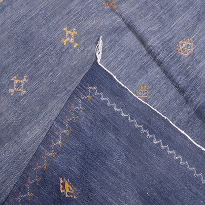 Handwoven Moroccan Akhnif Rug – Deep Blue Berber Wool & Cotton Carpet