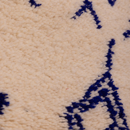 New Handmade Azilal Wool Rug - Blue Diamond Tribal Design on Cream - Moroccan Wall or Floor Decor