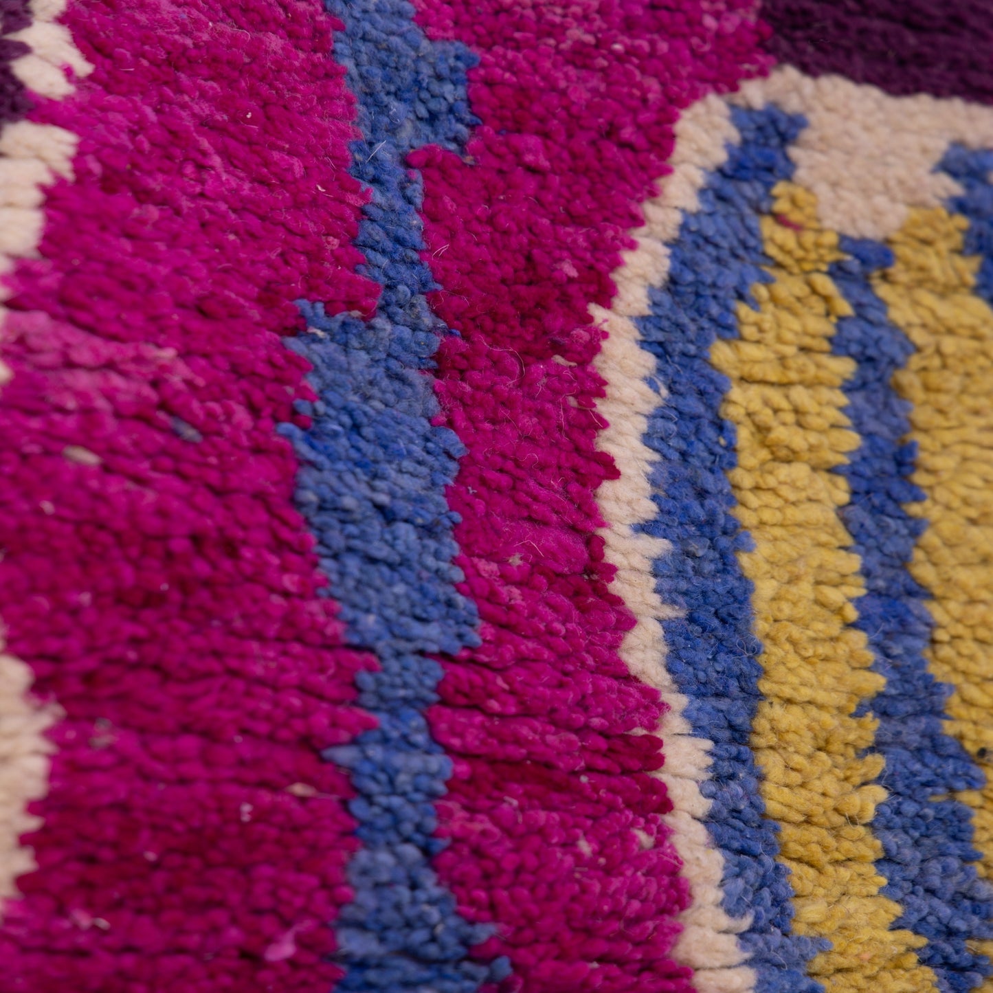 Magenta Zigzag Boujad Rug – New Moroccan Wool Rug – Bold Tribal Wall Art with Yellow, Teal & Black – Handmade Berber Tapestry Accent