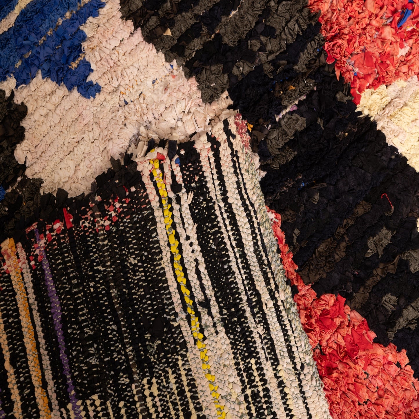 Vintage Moroccan Boucherouite Rug – Handwoven Berber Carpet with Bold Abstract Design