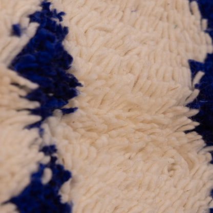 New Handmade Azilal Wool Rug - Abstract Blue Design on Cream - Moroccan Floor or Wall Decor