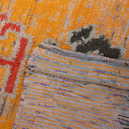 Vintage Moroccan Bjaad Rug – Handwoven Wool Tribal Runner – Authentic Berber Rug in Golden Yellow & Red