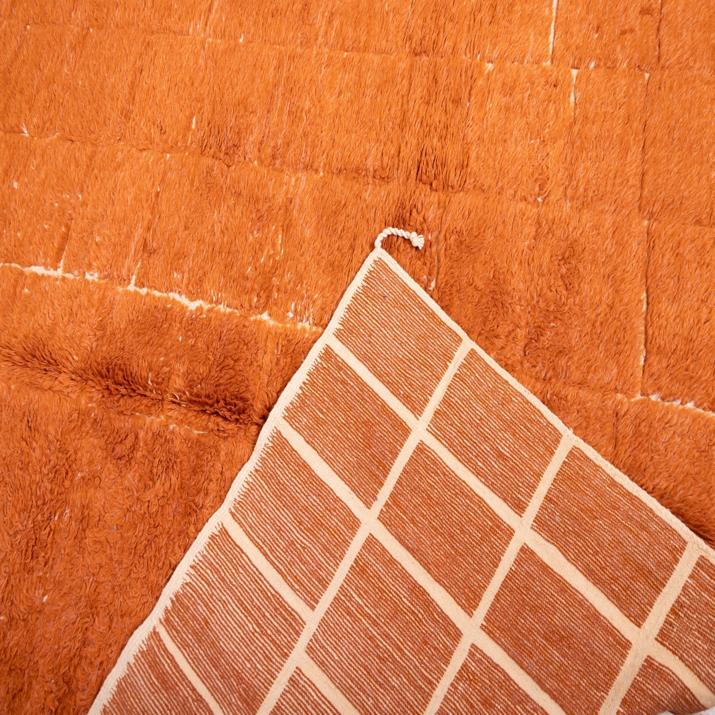 Handwoven Moroccan Mrirt Rug – Luxurious High-Pile Wool Berber Carpet in Warm Terracotta Orange