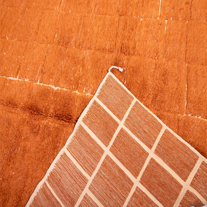 Handwoven Moroccan Mrirt Rug – Luxurious High-Pile Wool Berber Carpet in Warm Terracotta Orange