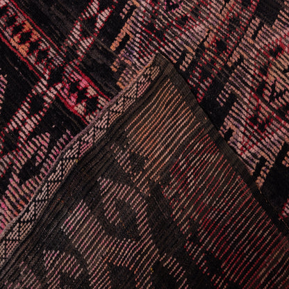 Vintage Moroccan Zemmour Rug – Handwoven Berber Wool Carpet – Black & Red Geometric Tribal Rug