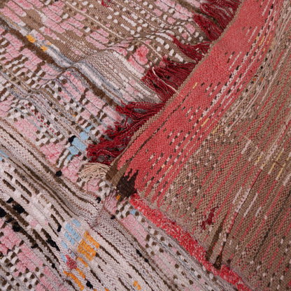 Vintage Azilal Rug - Faded Tribal Symphony in Soft Pink, Rust & Teal - Moroccan Handwoven Wool Art