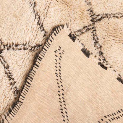 Vintage Moroccan Beni Ourain Rug | Handwoven Wool Tribal Carpet | Authentic Berber Design | Cream & Black | Large Area Rug | 100% Wool ;  11,15 ft / 6,56 ft