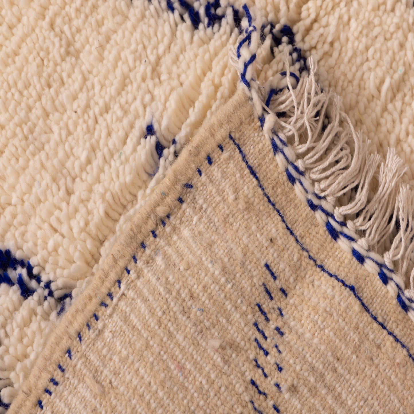 New Handmade Azilal Wool Rug - Blue Geometric and Tribal Design - Modern Moroccan Wall or Floor Decor