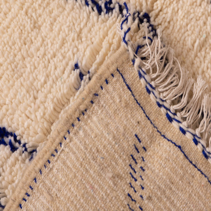 New Handmade Azilal Wool Rug - Blue Geometric and Tribal Design - Modern Moroccan Wall or Floor Decor