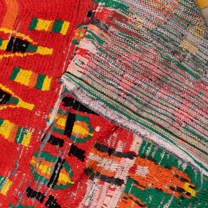 Vintage Moroccan Boujad Rug – Bold Geometric Patterns in Red, Green & Yellow – Handwoven Berber Wool