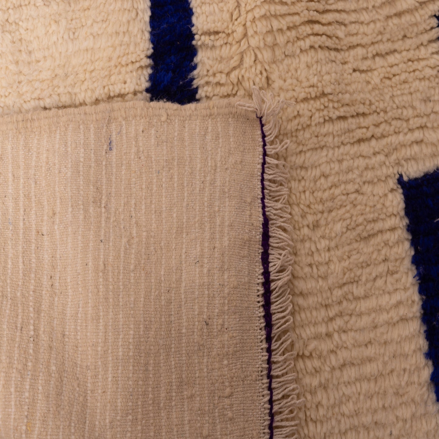 Minimalist Azilal Rug with Indigo Line Pattern - Handmade Moroccan Wool & Cotton Rug - Boho Abstract Carpet